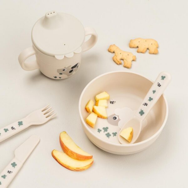 Done By Deer lambaga hele valge beebide söögikauss libisemisvastase põhjaga