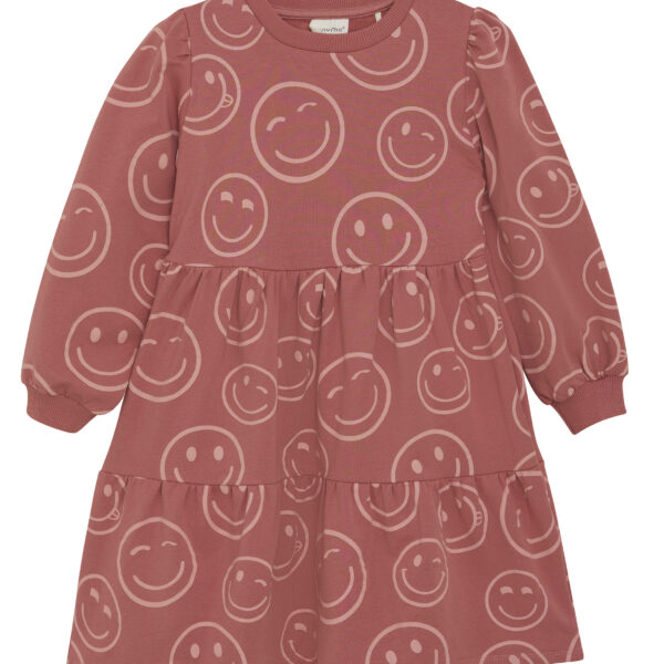 tüdrukute pikkade käistega tumeroosa kleit nägudega smile