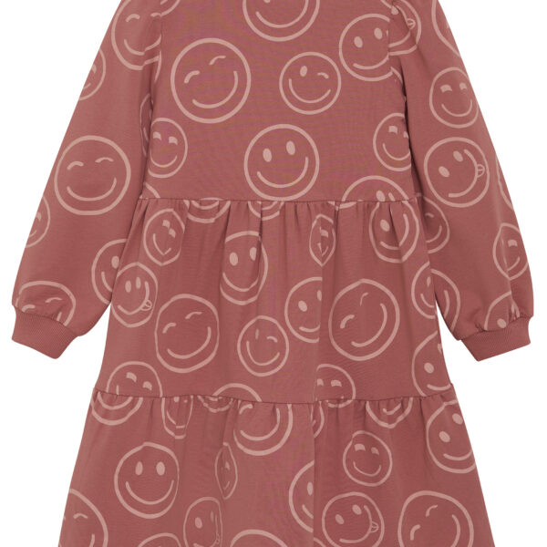 tüdrukute pikkade käistega tumeroosa kleit nägudega smile