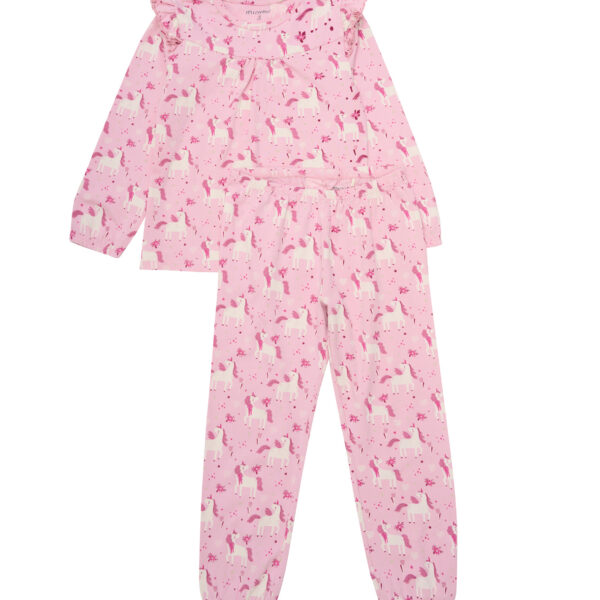 tüdrukute roosa pidžaama komplekt pikkad püksid ja särk ükssarvikutega