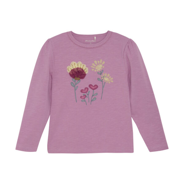 Minymo tüdrukute roosa lilledega pikkade varrukatega pluus