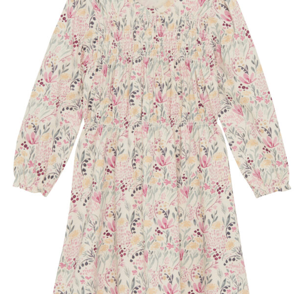 minymo pikkade varrukatega valge lilleline kleit