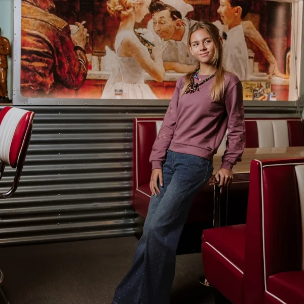 No Way Monday tüdrukute laiade säärega teksad siniste kivikestega