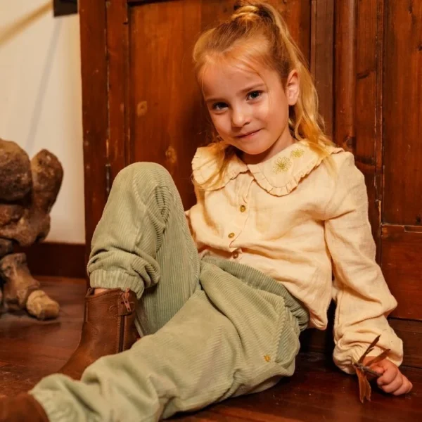 Koko Noko tüdrukute rohelised laia lõikega sametist püksid