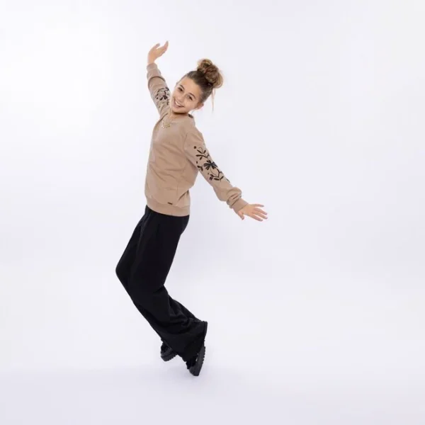 No Way Monday tüdrukute beež pusa mustade lilleliste varrukatega