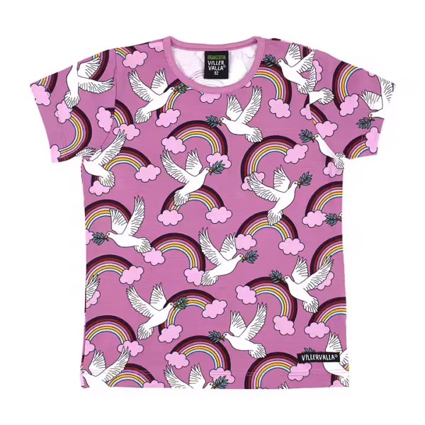 Villervalla laste tüdrukute roosa t-särk lindudega
