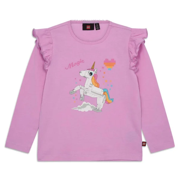 pikkade varrukatega roosa tüdrukute Lego t-särk ükssarvikuga