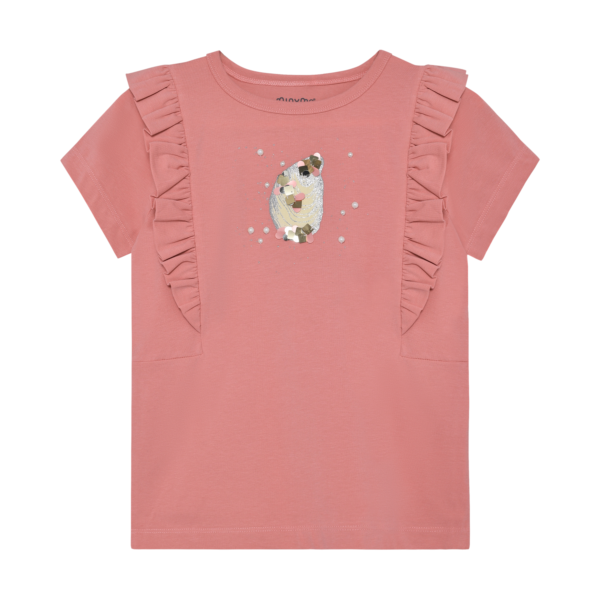 Tüdrukute roosa volangidega pildiga pluus