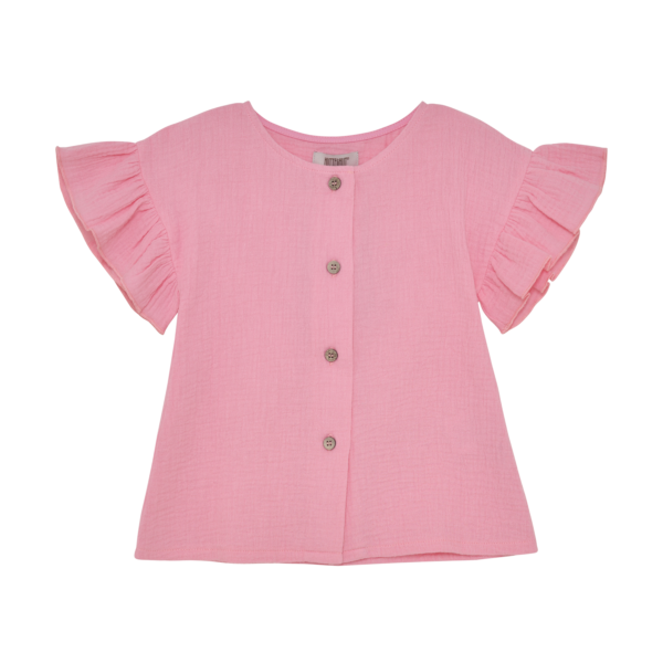 tüdrukute nööpidega musliinist roosa volangidega pluus