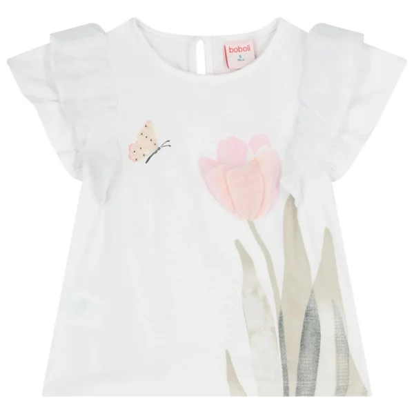 tüdrukute lille ja liblikaga t-särk volangidega