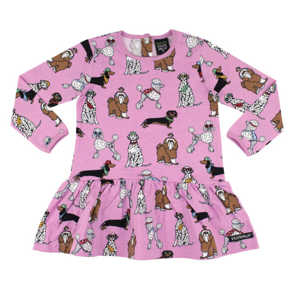 Villervalla roosa pikkade käistega koertega kleit